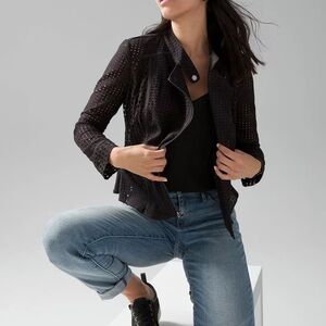 WHBM black eyelet peplum moto jacket nwot 4